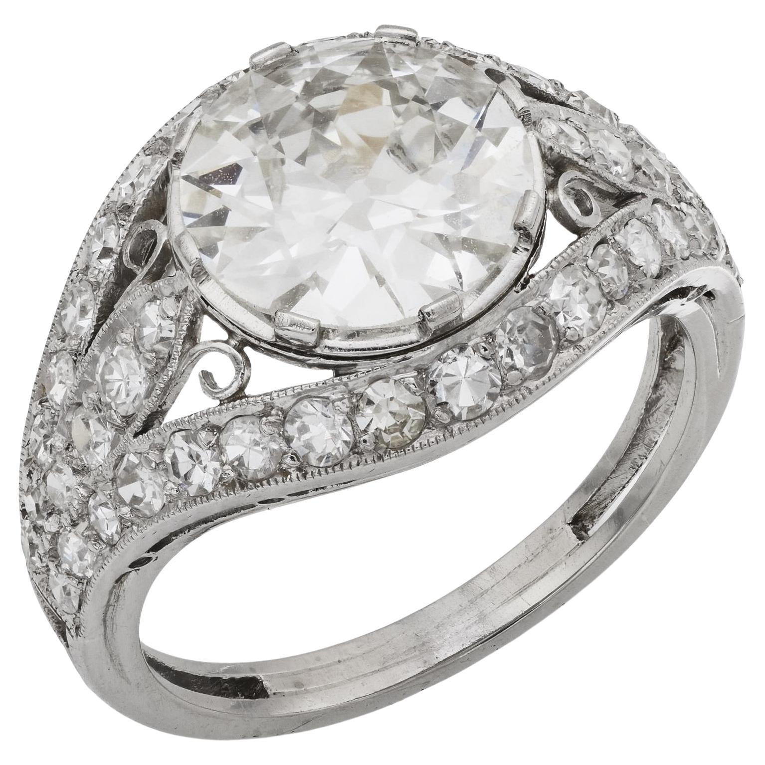 Bague de fiançailles en platine Art déco GIA 2,19 carats diamant taille ancienne européenne