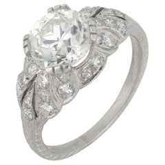 Bague de fiançailles Art déco en platine avec diamant taille européenne ancienne de 2.19 carats certifié GIA