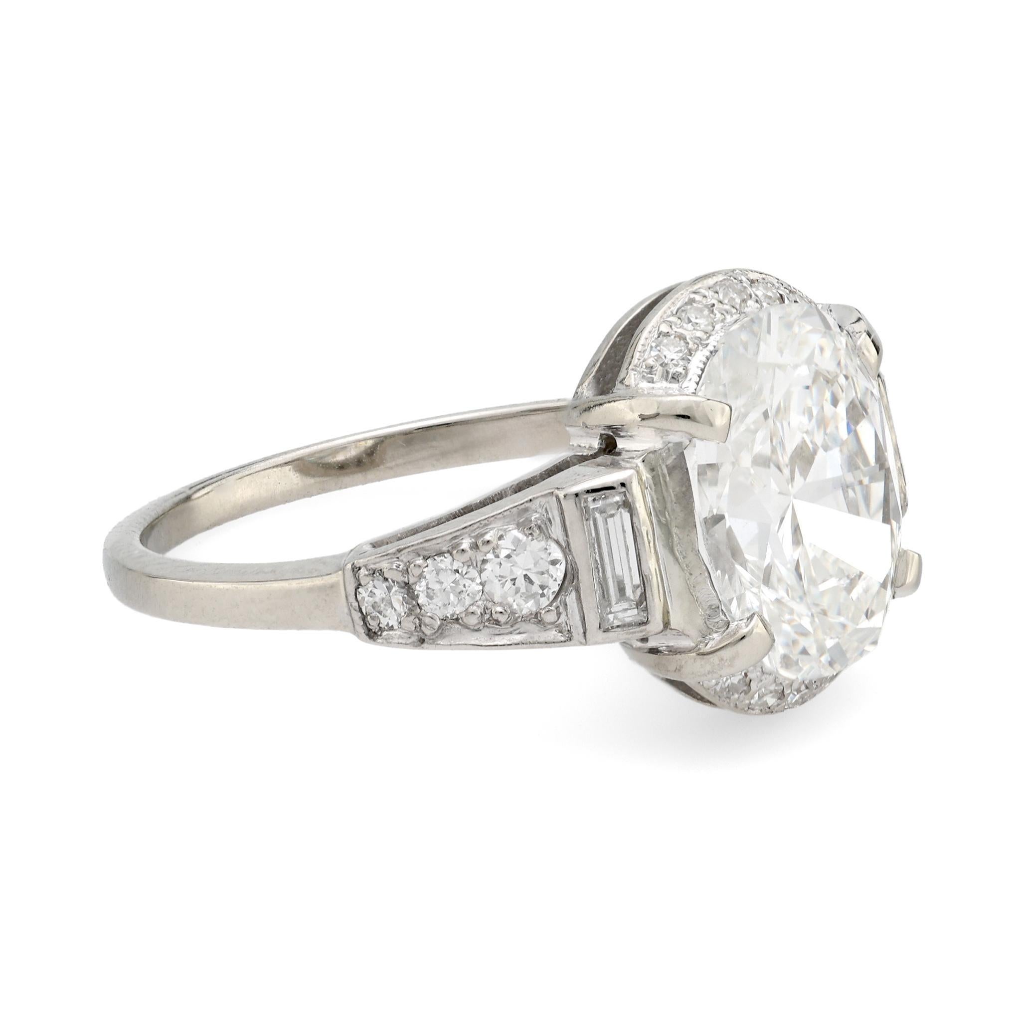 Platinring, Art déco, GIA 2,21 Karat Diamant im Ovalschliff, Platin im Zustand „Hervorragend“ in Beverly Hills, CA
