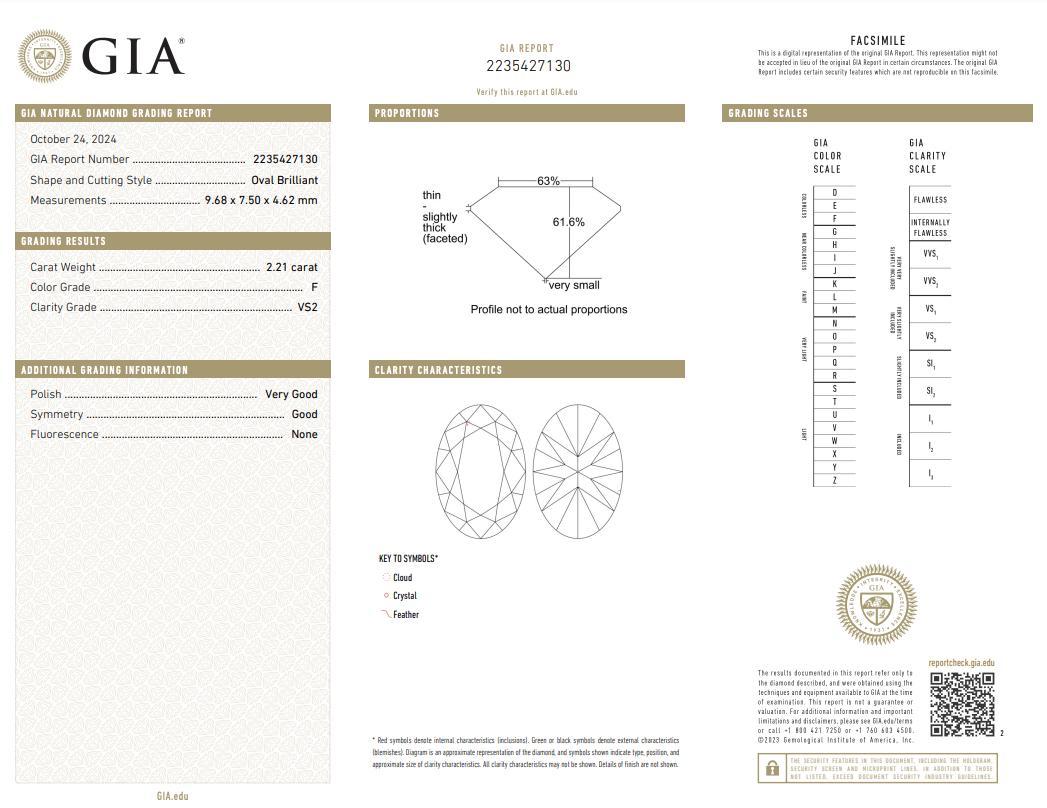 Platinring, Art déco, GIA 2,21 Karat Diamant im Ovalschliff, Platin 1