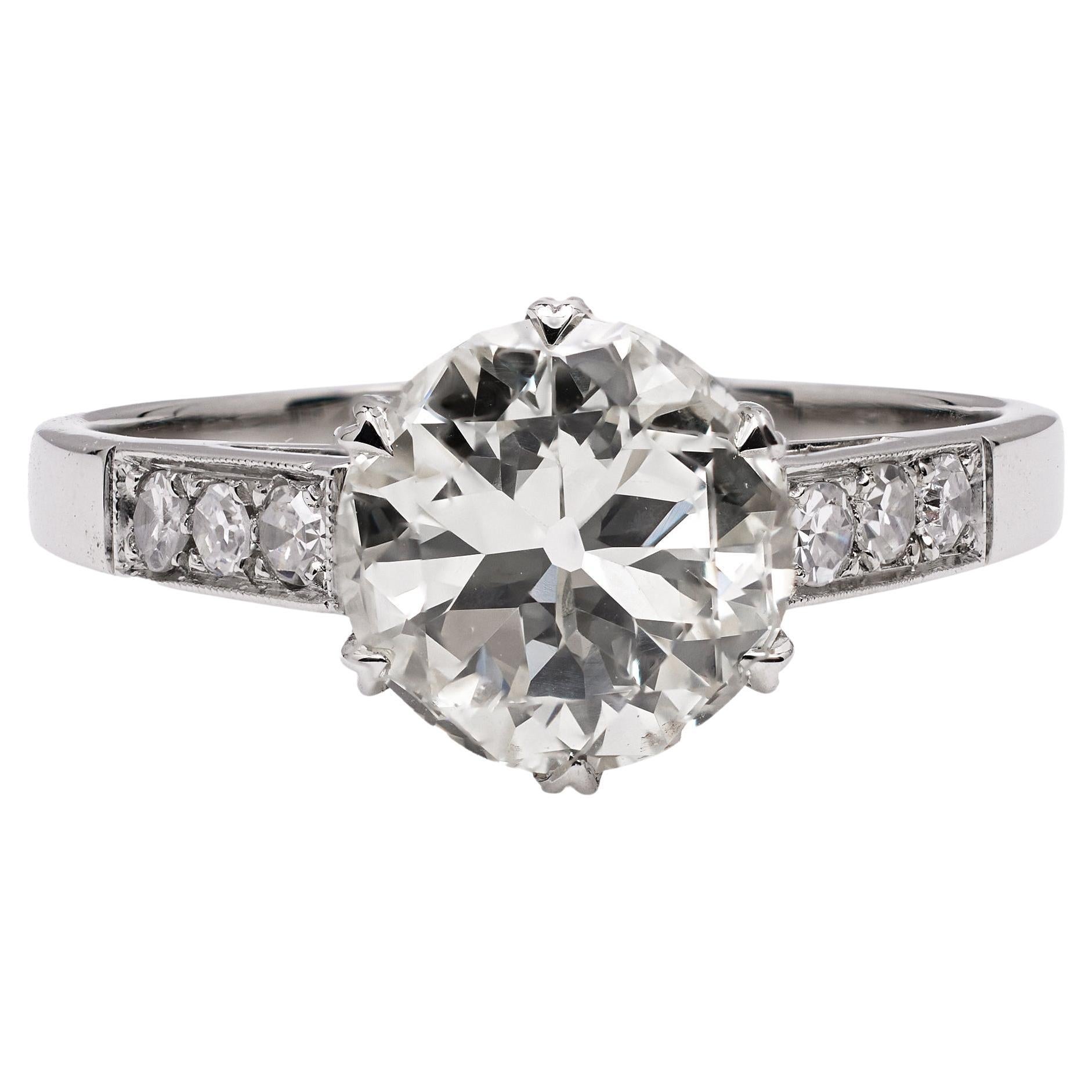Art Deco GIA 2.21 Carats Old European Cut Diamond Platinum Ring
