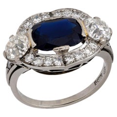 Bague Art déco en or blanc 18 carats, diamants et saphir de 2,25 carats, certifié GIA, sans chaleur