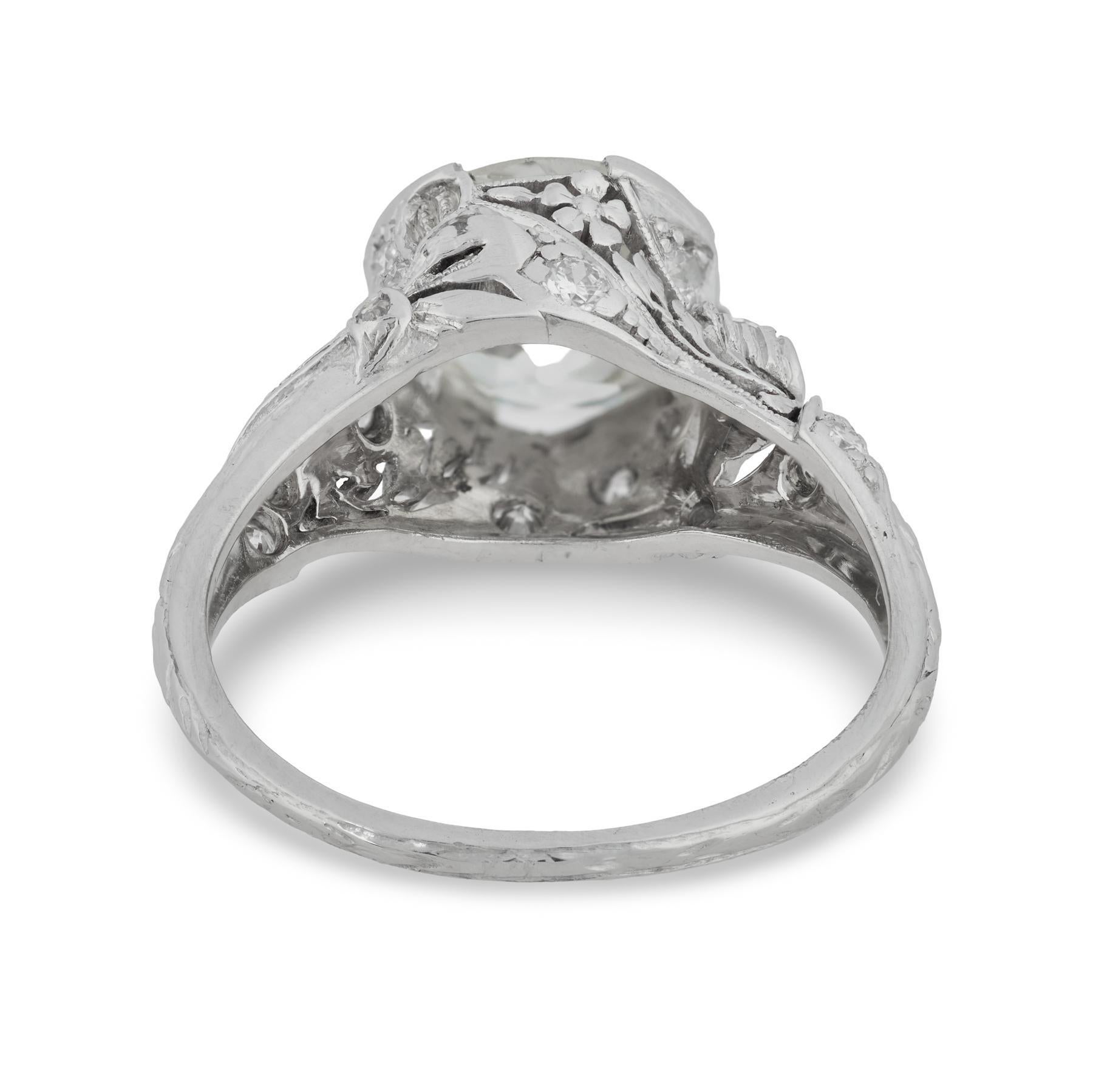Platin-Verlobungsring, Art déco, GIA 2.26 Karat Diamant im alteuropäischen Schliff, Platin im Angebot 3