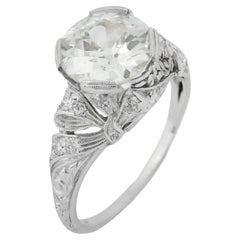 Bague de fiançailles Art déco en platine avec diamant taille européenne ancienne de 2.26 carats certifié GIA