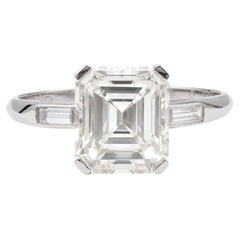 Art Deco GIA 2.29 Carat Emerald Cut Diamond Platinum Ring