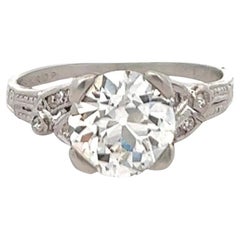 Art Deco GIA 2.32 Carats Old European Cut Diamond Platinum Ring