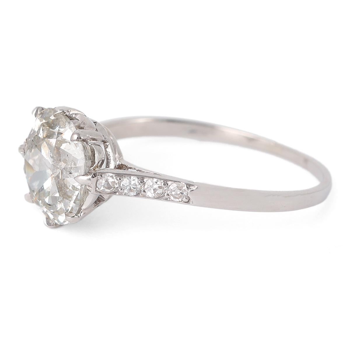Art Deco GIA 2.34 Carats Old Mine Cut Diamond Platinum Ring 1