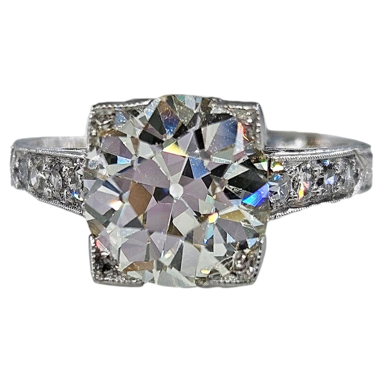 Art Deco GIA 2.35ctw OLD European Cut Diamond Vintage Platinum Engagement Ring