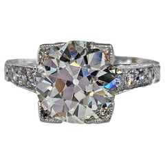 Art Deco GIA 2.35ctw OLD European Cut Diamond Vintage Platinum Engagement Ring