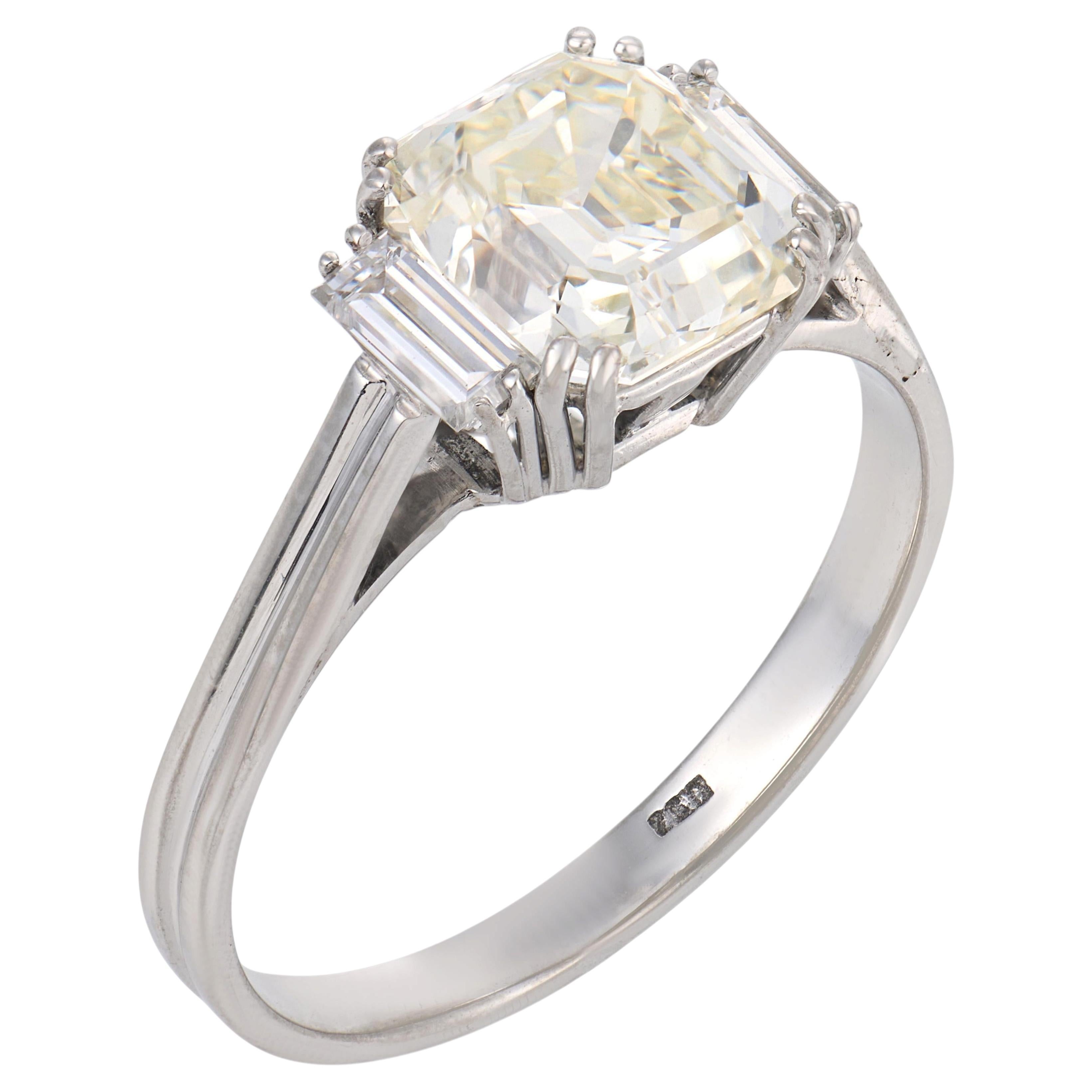 Art Deco GIA 2.37 carat diamond 18k white gold engagement ring