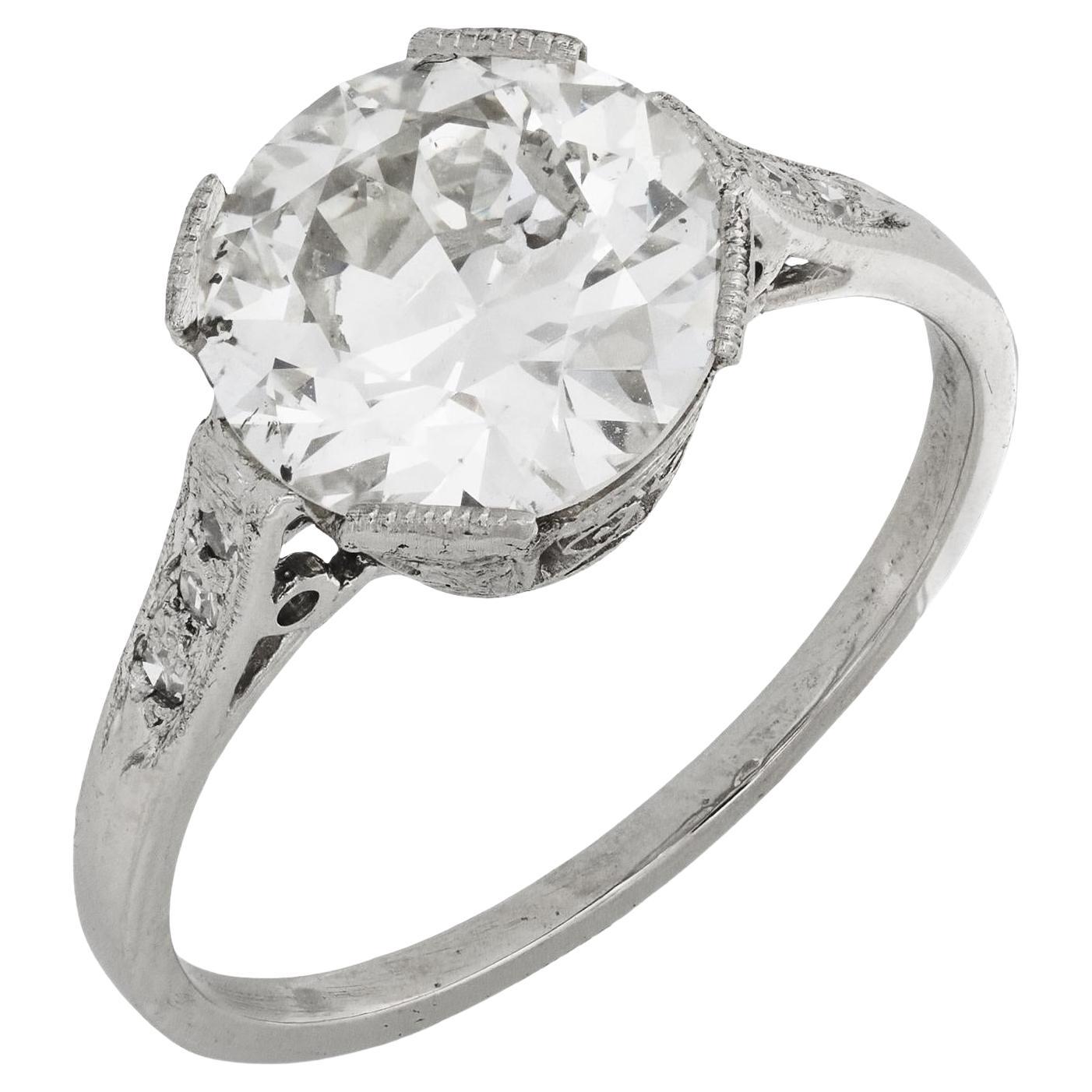 Bague de fiançailles Art déco en platine avec diamant taille européenne ancienne de 2.37 carats certifié GIA