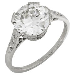 Bague de fiançailles Art déco en platine avec diamant taille européenne ancienne de 2.37 carats certifié GIA