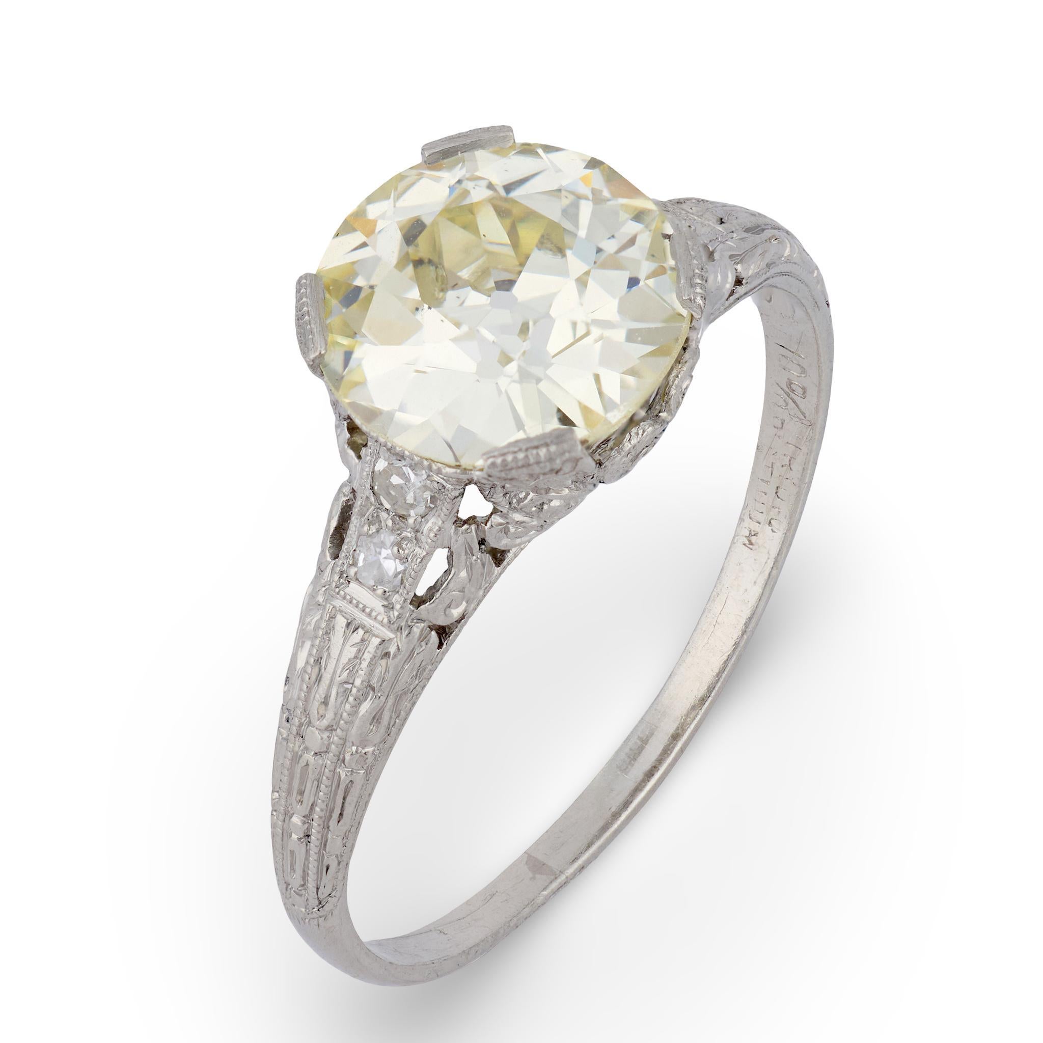 Art Deco GIA 2.40 carat old European cut diamond platinum engagement ring For Sale