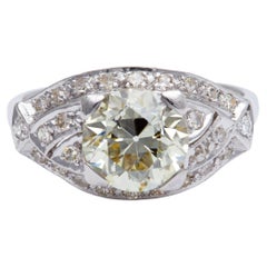 Art Deco GIA 2.40 Carats Old European Cut Diamond Platinum Filigree Ring