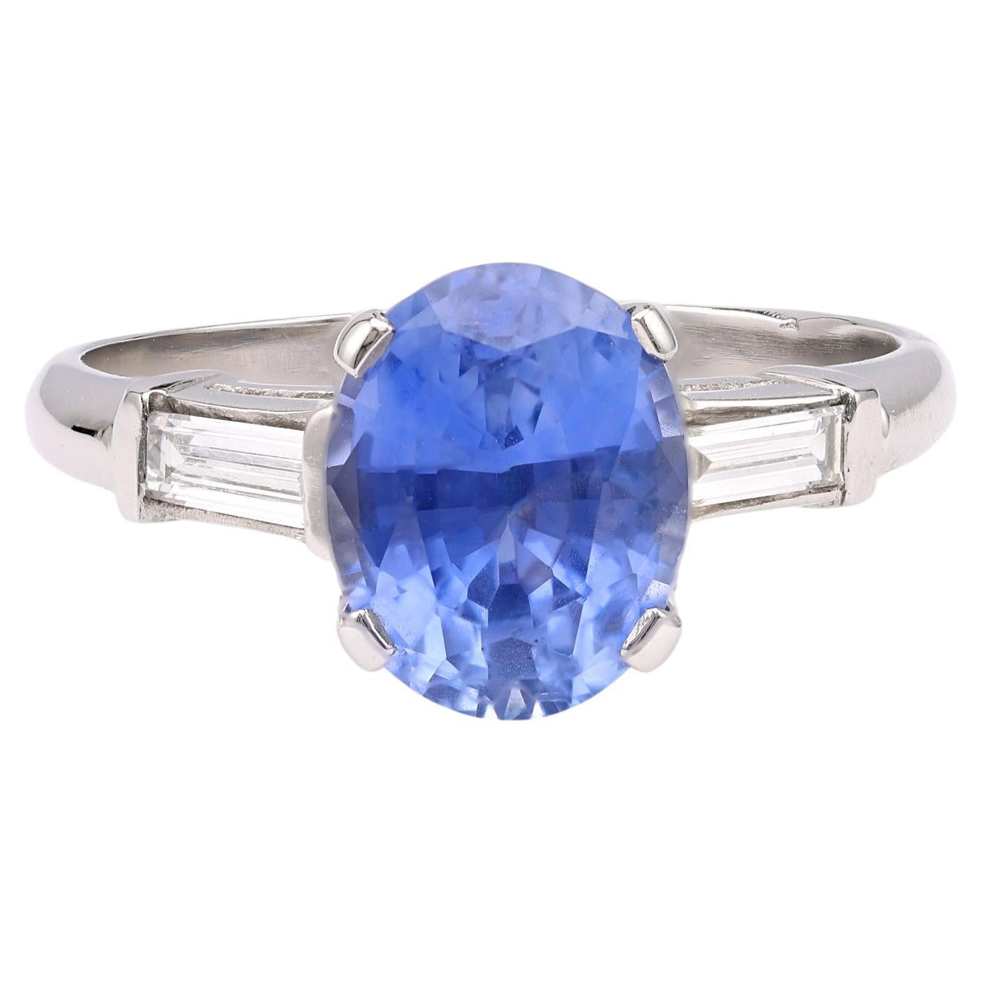 Art Deco GIA 2,41 Karat Ceylon No Heat Saphir Diamant Platin Ring im Angebot