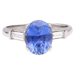 Antique Art Deco GIA 2.41 Carat Ceylon No Heat Sapphire Diamond Platinum Ring