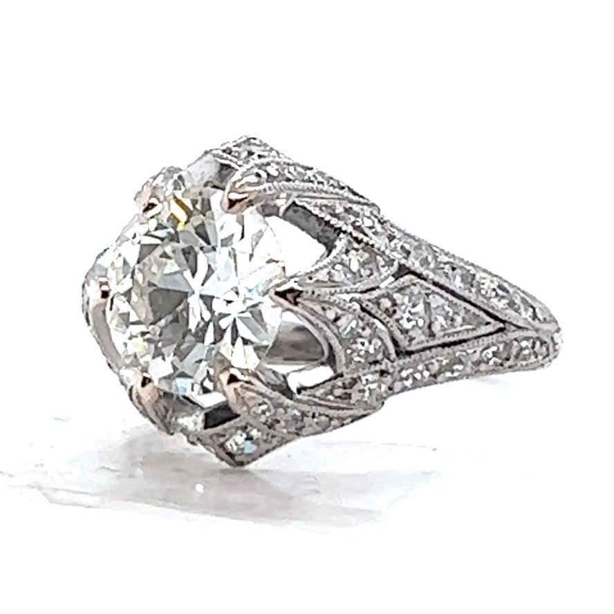 Women's or Men's Art Deco GIA 2.41 Carats Diamond Platinum Engagement Ring