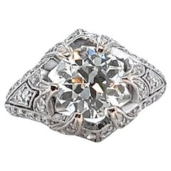 Art Deco GIA 2.41 Carats Diamond Platinum Engagement Ring
