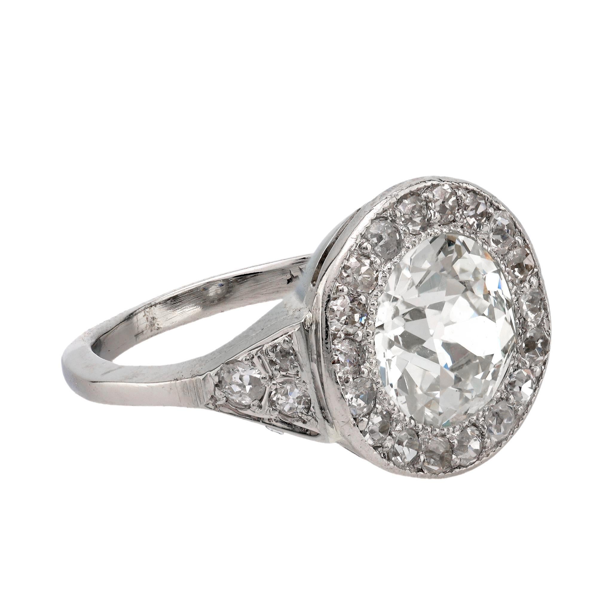 Old European Cut Art Deco GIA 2.48 carat old European cut diamond platinum halo ring