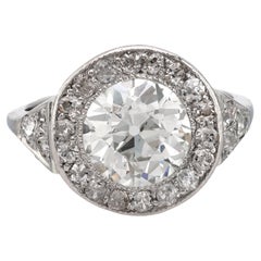 Art Deco GIA 2.48 carat old European cut diamond platinum halo ring