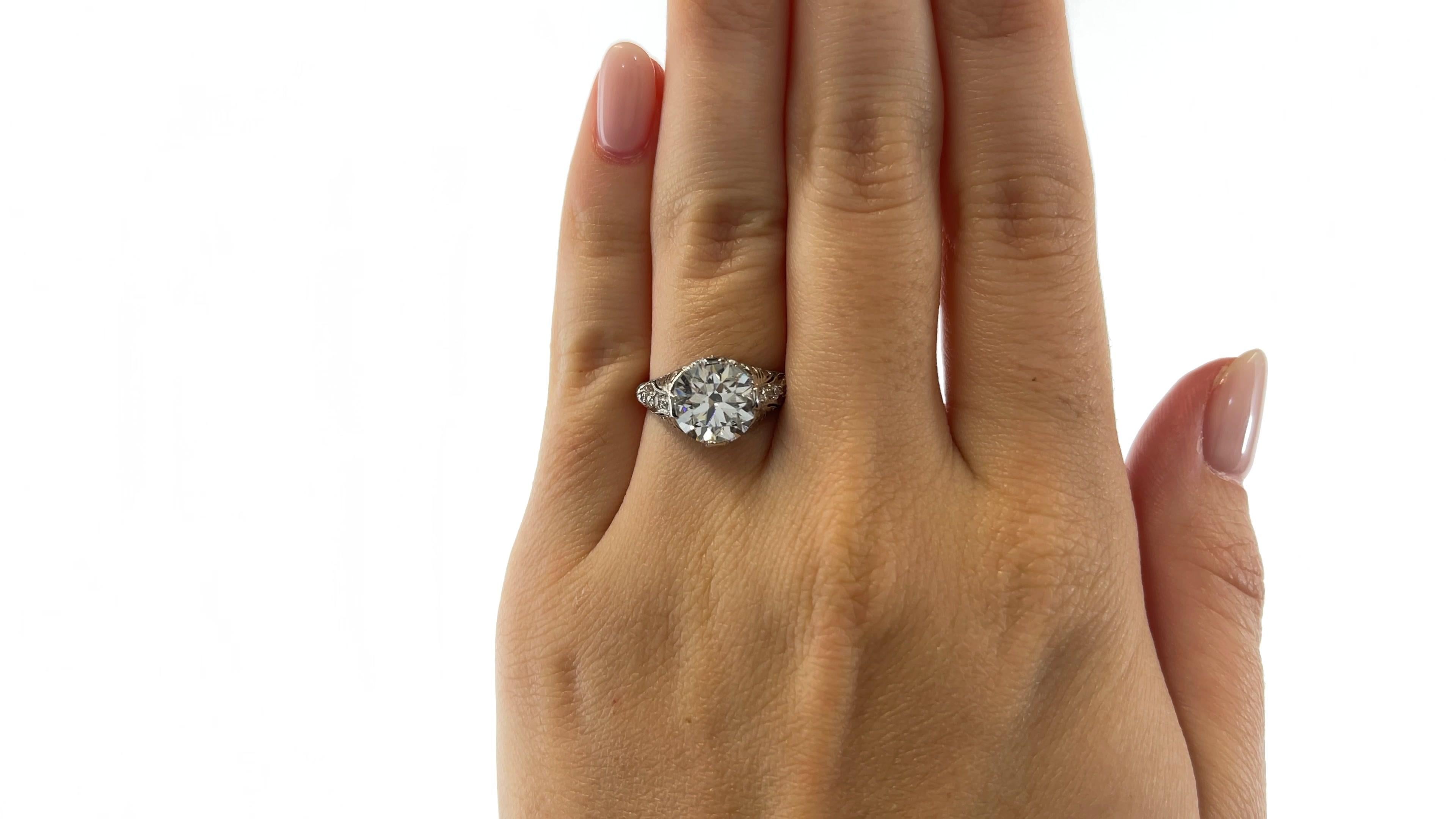 Art Deco GIA 2.49 Carat Old European Cut Diamond Platinum Engagement Ring In Excellent Condition In Beverly Hills, CA