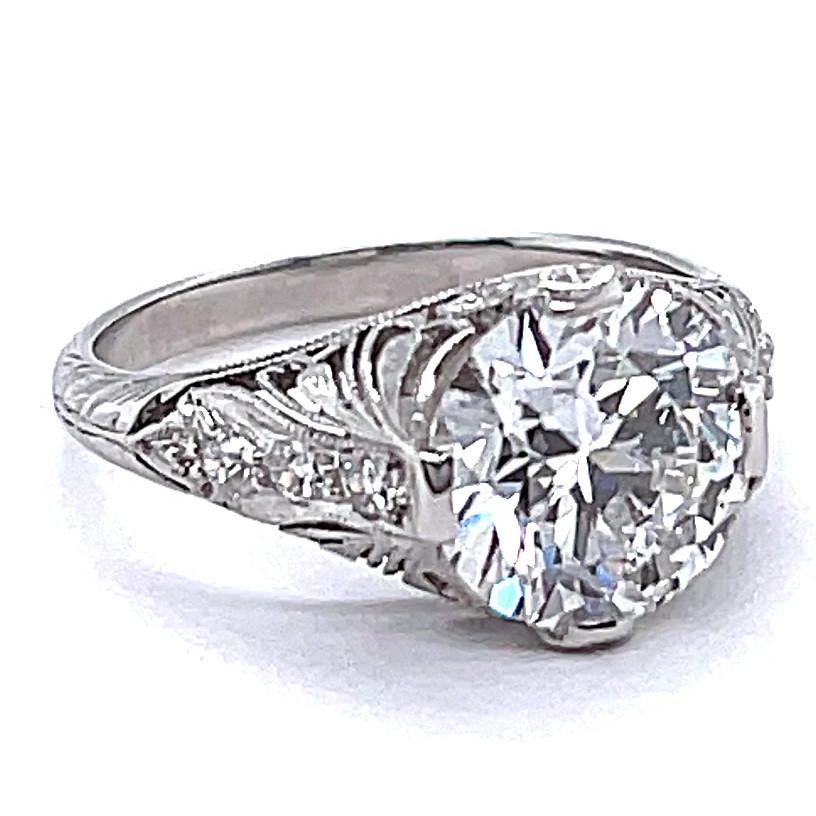 Women's or Men's Art Deco GIA 2.49 Carat Old European Cut Diamond Platinum Engagement Ring
