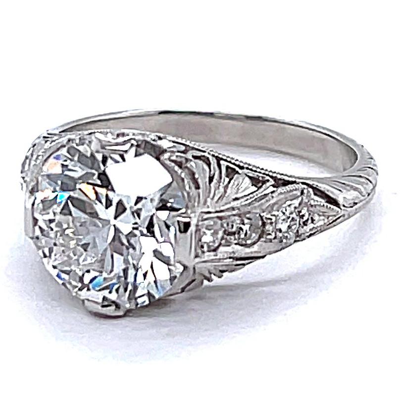 Art Deco GIA 2.49 Carat Old European Cut Diamond Platinum Engagement Ring 1