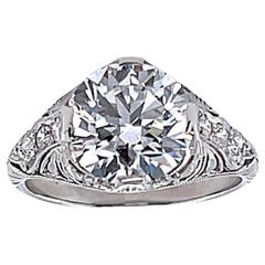 Bague de fiançailles Art déco en platine avec diamant taille européenne ancienne de 2,49 carats certifié GIA