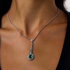 Art deco GIA 2.50 carat Colombian emerald diamond platinum necklace
