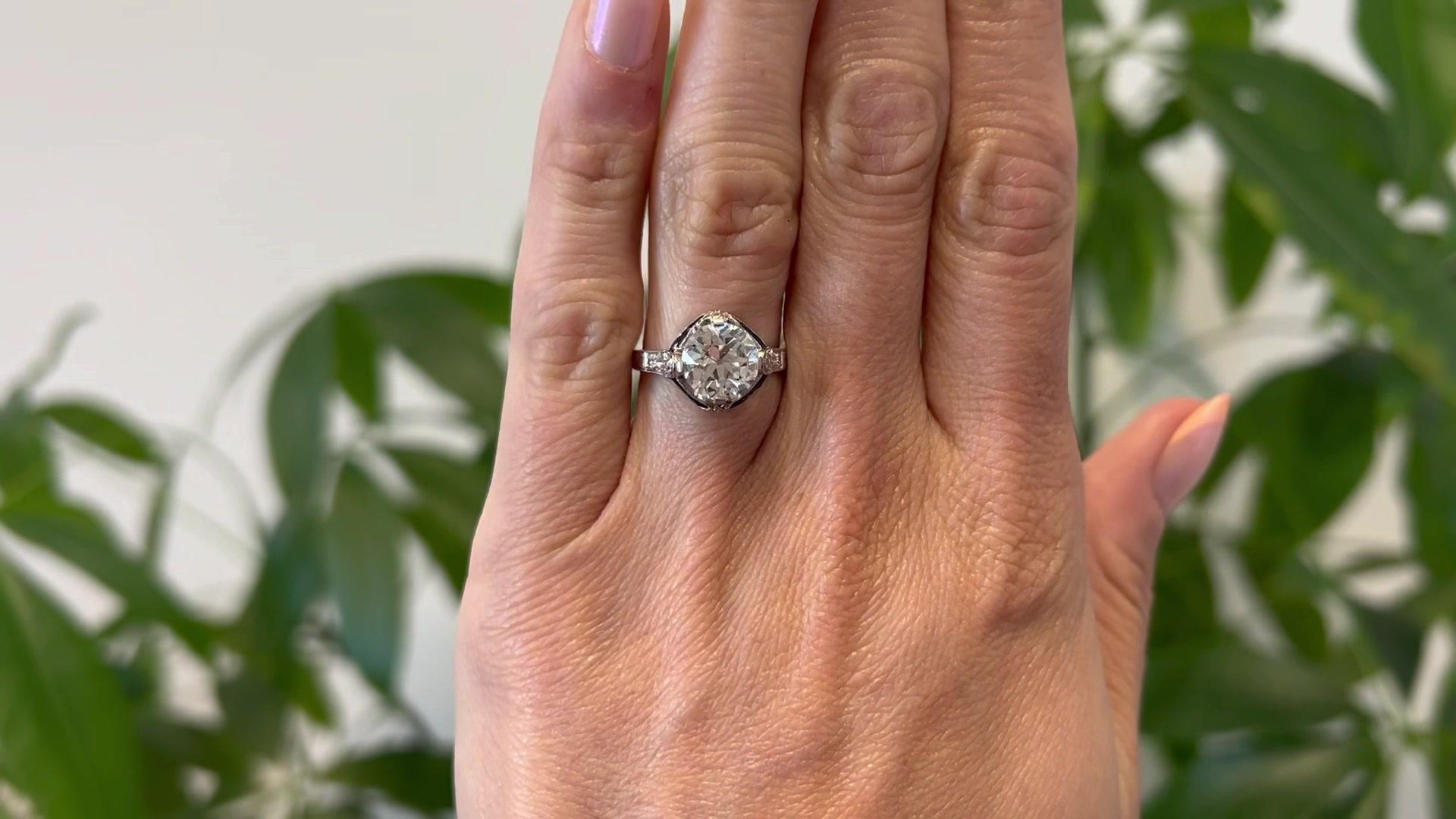 Platinring, Art déco, GIA 2,51 Karat Diamant im alteuropäischen Schliff und Saphir (Alteuropäischer Schliff)