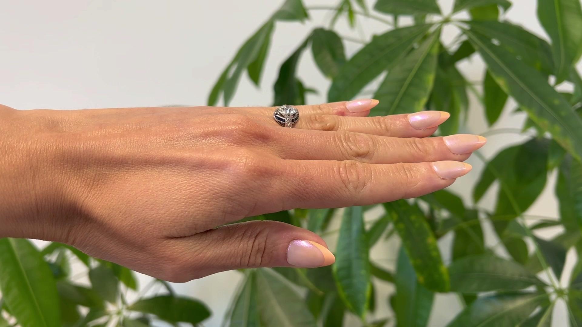 Platinring, Art déco, GIA 2,51 Karat Diamant im alteuropäischen Schliff und Saphir im Zustand „Gut“ in Beverly Hills, CA