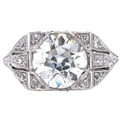 Art Deco GIA 2.51 Carat Old European Cut Diamond Platinum Engagement Ring
