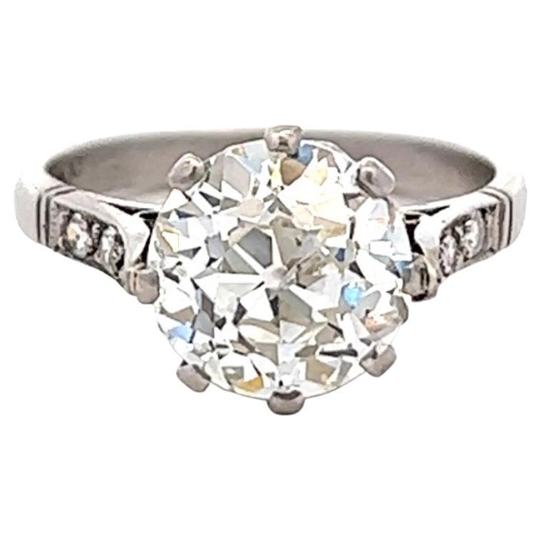 Art Deco GIA 2.51 Carats Old European Cut Diamond Platinum Ring