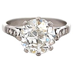 Art Deco GIA 2.51 Carats Old European Cut Diamond Platinum Ring