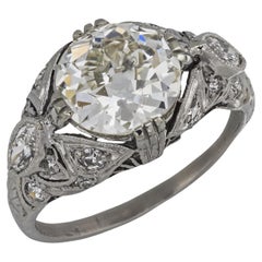 Bague de fiançailles Art déco en platine avec diamant taille européenne ancienne de 2.52 carats certifié GIA