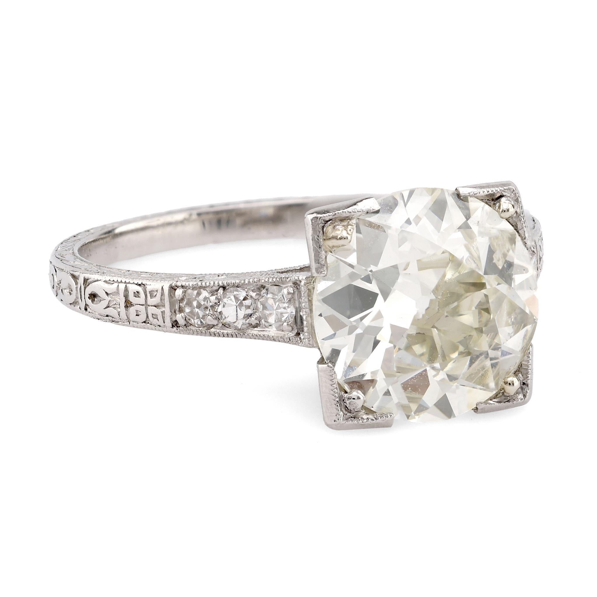 Platinring mit GIA 2.52 Karat Diamant im alteuropäischen Schliff im Art déco-Stil (Alteuropäischer Schliff)