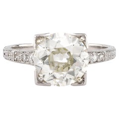 Bague Art déco en platine avec diamant taille vieille Europe de 2.52 carat certifié GIA