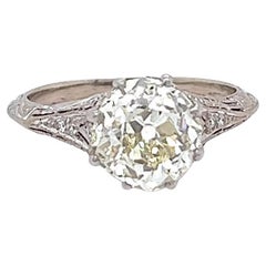 Art Deco GIA 2.53 Carats Old Mine Cut Diamond Platinum Filigree Engagement Ring