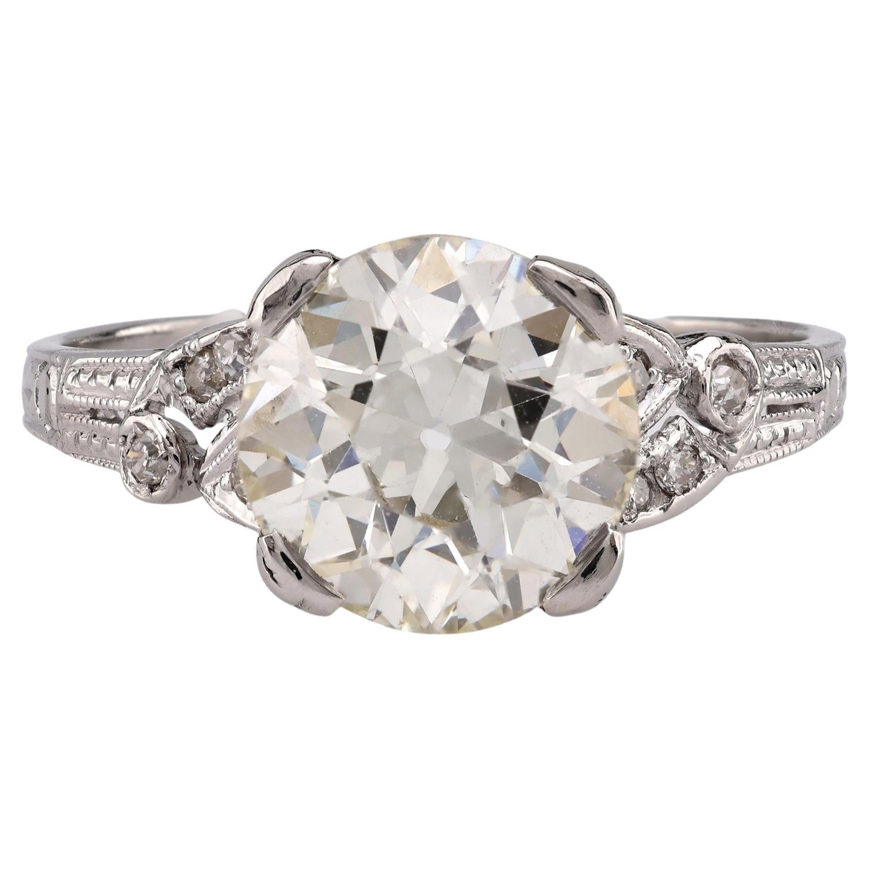 Art Deco GIA 2.54 Carat Old European Cut Diamond Platinum Engagement Ring
