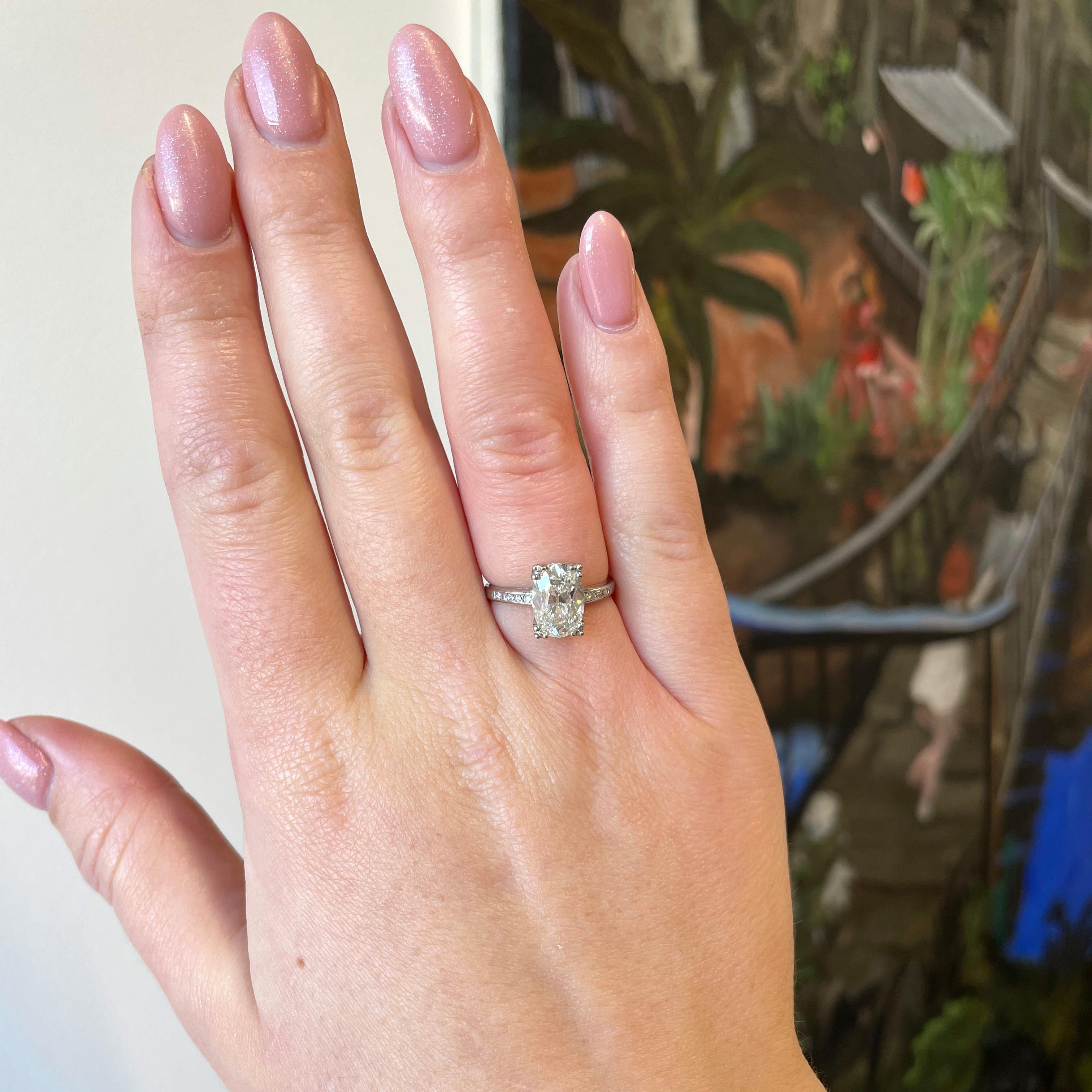 Art Deco GIA 2.54 Carat Oval Cut Diamond Platinum Engagement Ring 1