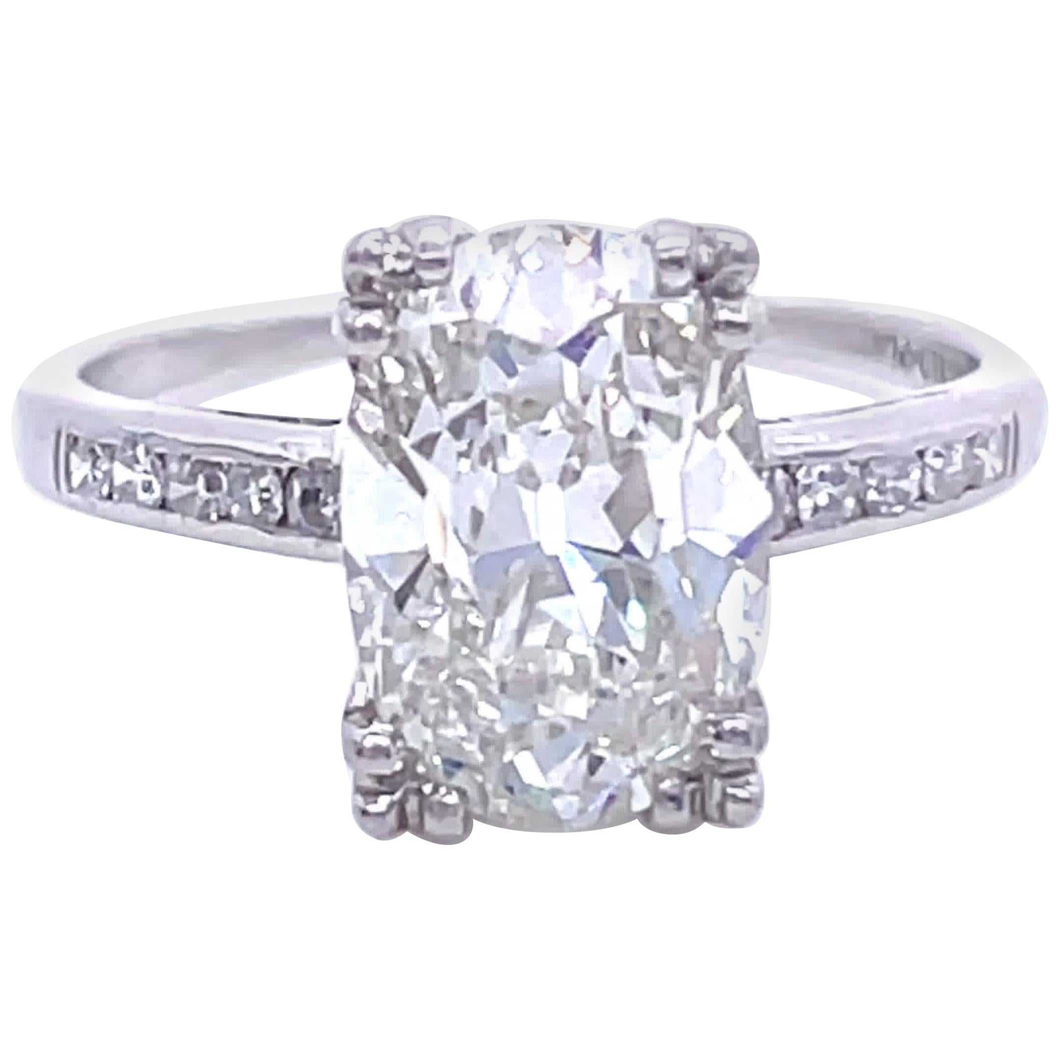 Art Deco GIA 2.54 Carat Oval Cut Diamond Platinum Engagement Ring
