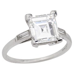 Bague de fiançailles en platine Art déco GIA 2,56 carats de diamant taillé en carré