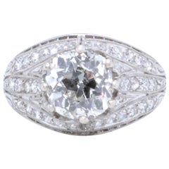 Art Deco GIA 2.56 Cushion Cut Diamond Platinum Filigree Ring