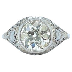 Art Deco GIA 2.57 Carat Old European Cut Diamond 18K Gold Filigree Ring