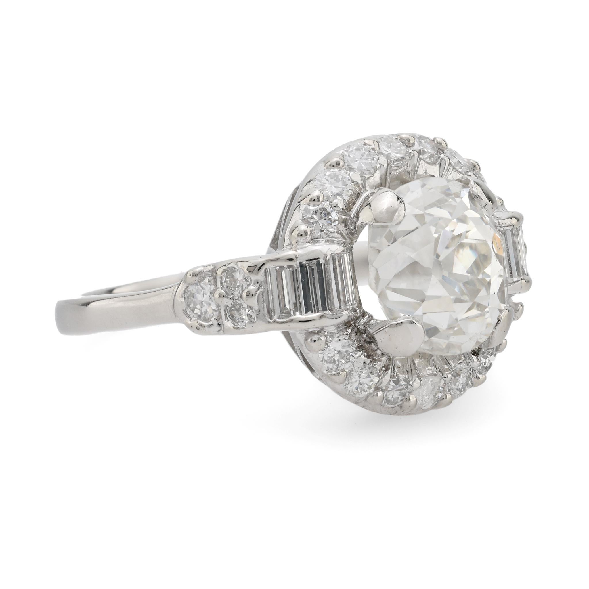 Platin-Verlobungsring, Art déco, GIA 2.58 Karat Diamant im alten Minenschliff, Art déco (Alteuropäischer Brillantschliff)