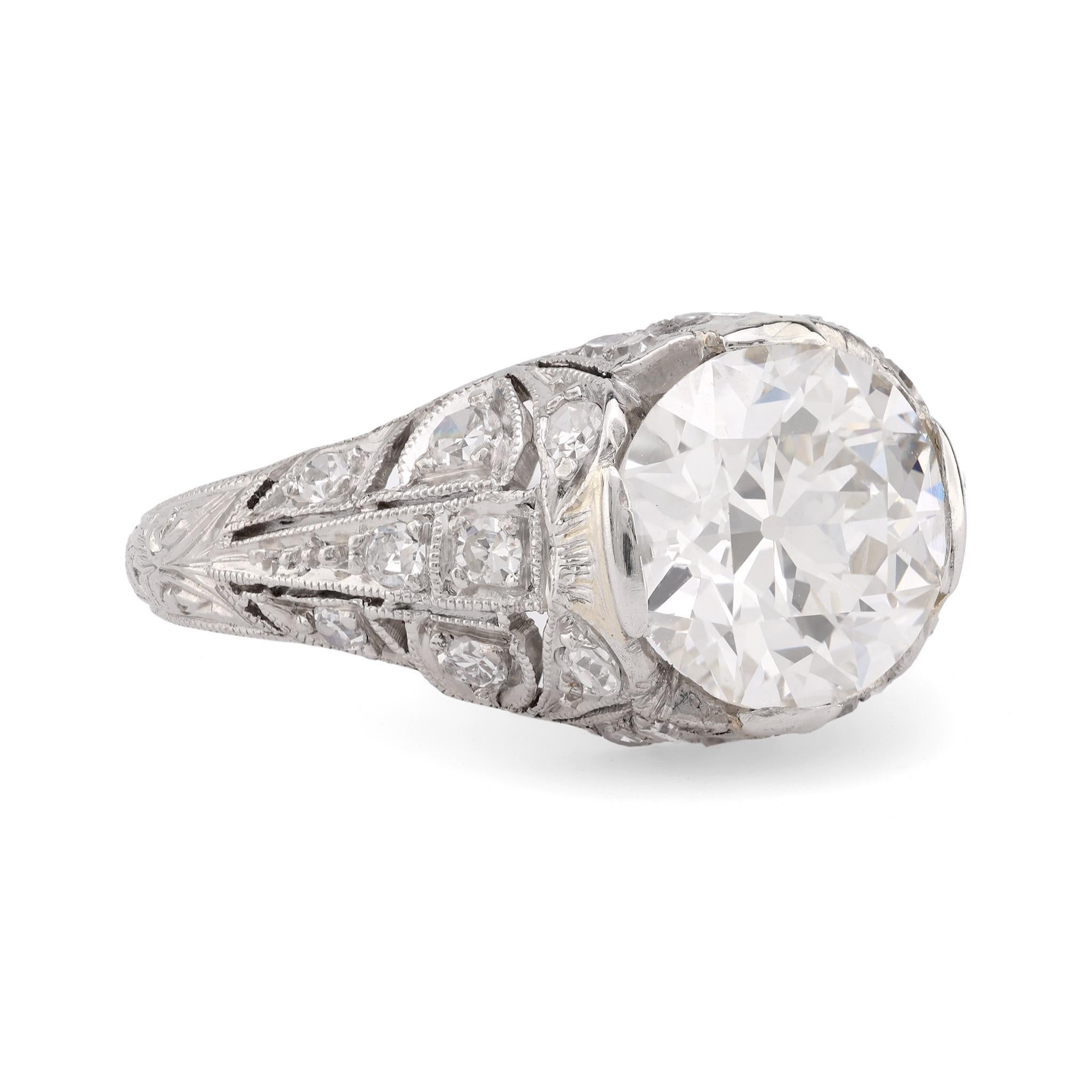 Art Deco GIA 2.59 Diamant Platin Verlobungsring mit altem europäischen Schliff (Art déco)