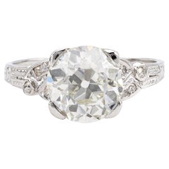 Art Deco GIA 2.65 Carat Old European Cut Diamond Platinum Ring