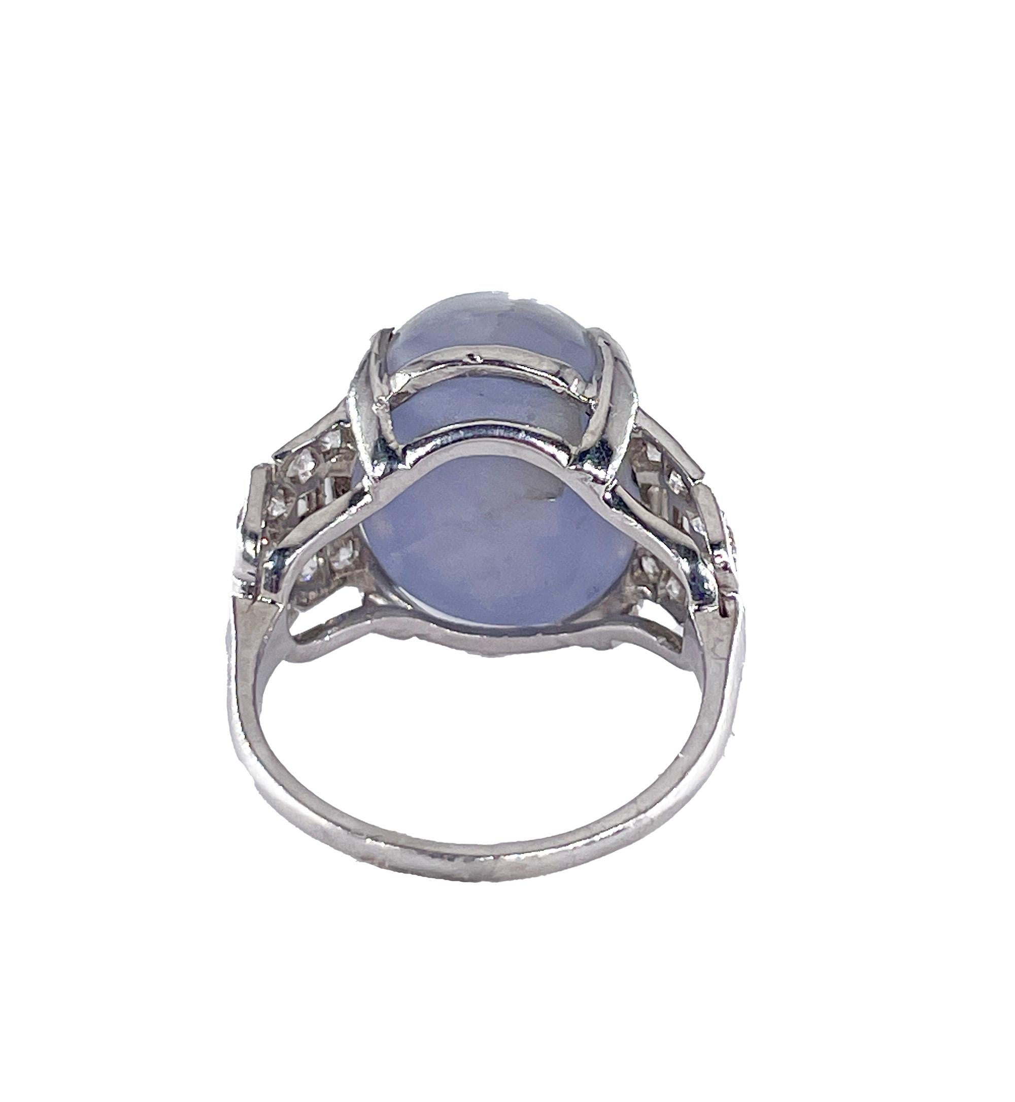 Art Deco GIA 26.5ct Natural No-Heat Star Blue Sapphire Platinum Diamond Ring For Sale 10