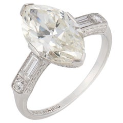 Art Deco GIA 2.67 carat antique marquise cut diamond platinum engagement ring