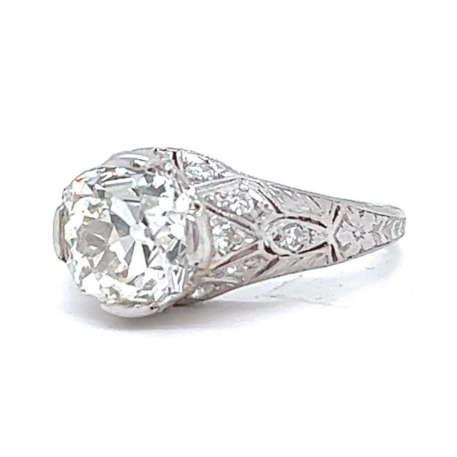 Art Deco GIA 2.71 Carats Old Mine Cut Diamond Platinum Filigree Engagement Ring 1